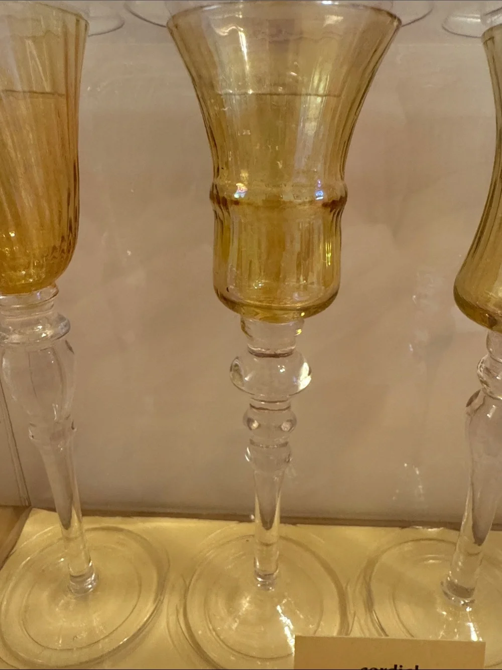 NIB Pier 1 Imports set of 4 amber colored fluted cordial glasses